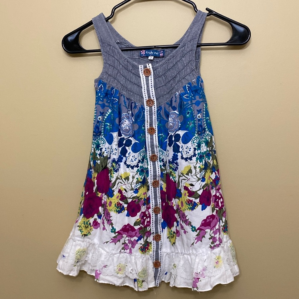 Truly Me smocked blue gradient to white floral dress. Size 7